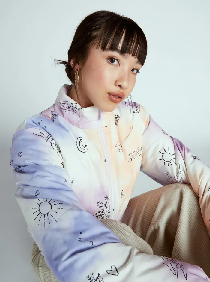 Roxy Jackets Chloe Kim Reversible Puffer Bomber Jacket Snow White Magic Moments 8211 Women