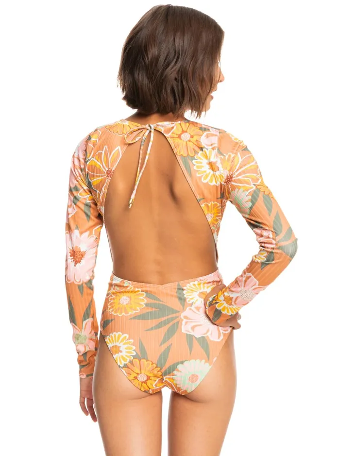 Roxy Rashguards Roxy Love Long Sleeve One Piece Rashguard Toasted Nut Bloom Boogie S 8211 Women