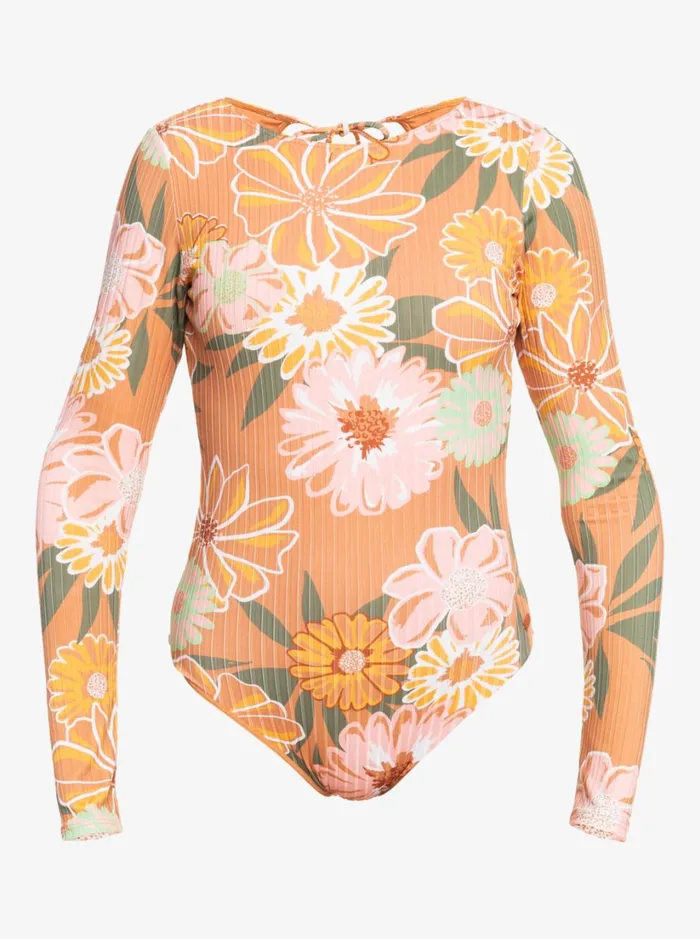 Roxy Rashguards Roxy Love Long Sleeve One Piece Rashguard Toasted Nut Bloom Boogie S 8211 Women