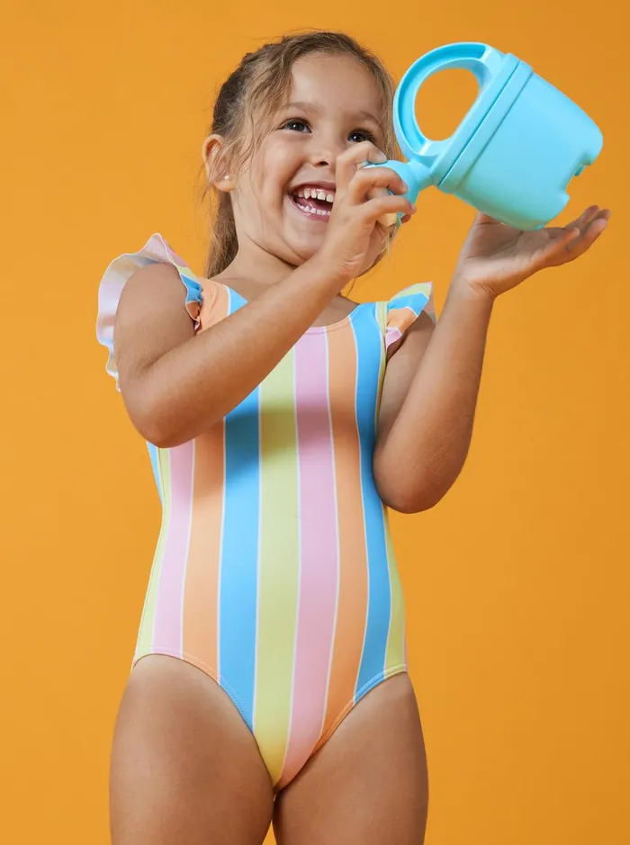 Roxy Swim Girl039s 416 Colors Of The Sun OnePiece Swimsuit For Girls Bachelor Button Rainbow Rays 8211 Women