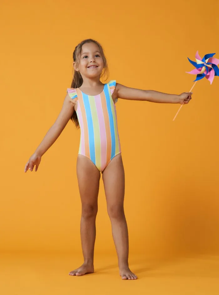 Roxy Swim Girl039s 416 Colors Of The Sun OnePiece Swimsuit For Girls Bachelor Button Rainbow Rays 8211 Women