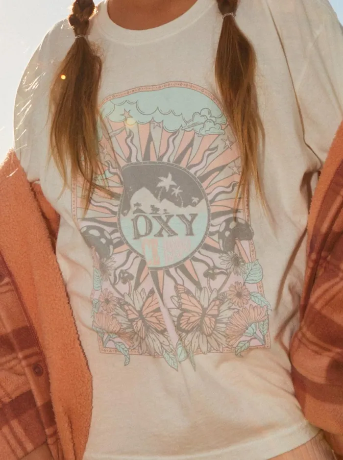 Roxy Tees and Tanks Girl039s 416 Cosmic Window Oversized Boyfriend TShirt Snow White 8211 Women