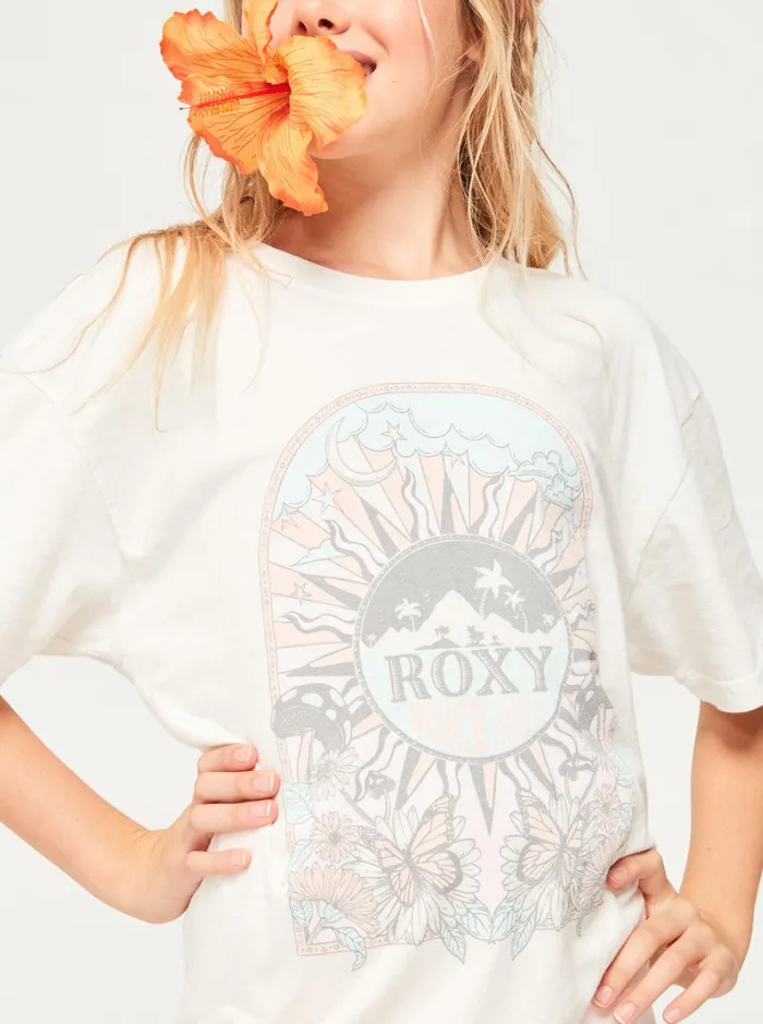 Roxy Tees and Tanks Girl039s 416 Cosmic Window Oversized Boyfriend TShirt Snow White 8211 Women