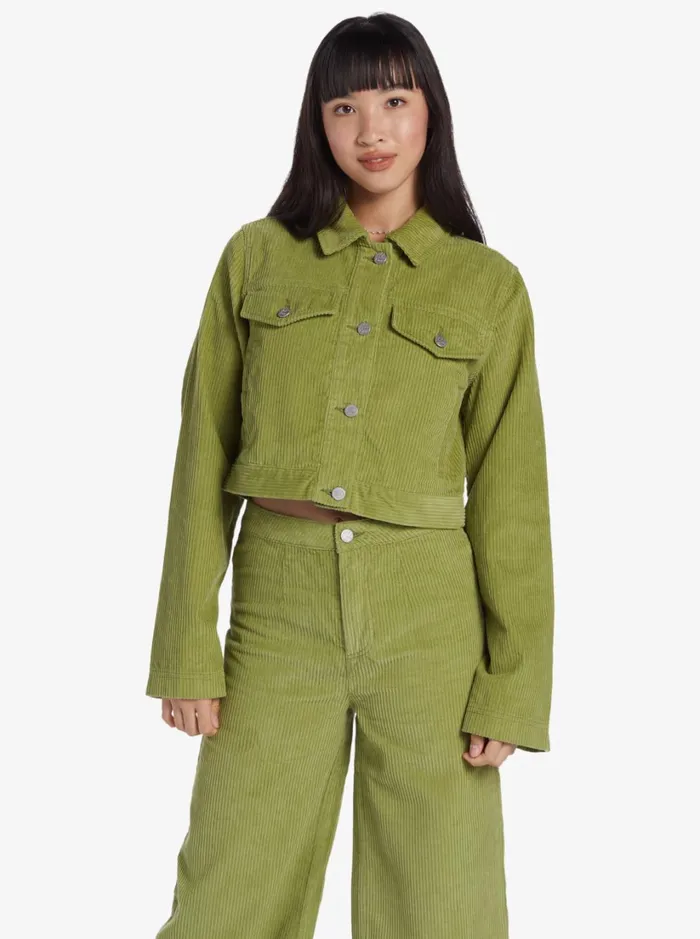 Roxy Tops Chloe Kim Cropped Corduroy Jacket Woven Shirt Iguana 8211 Women