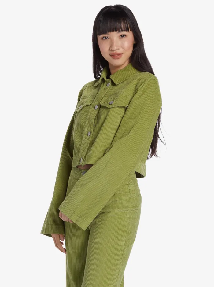 Roxy Tops Chloe Kim Cropped Corduroy Jacket Woven Shirt Iguana 8211 Women