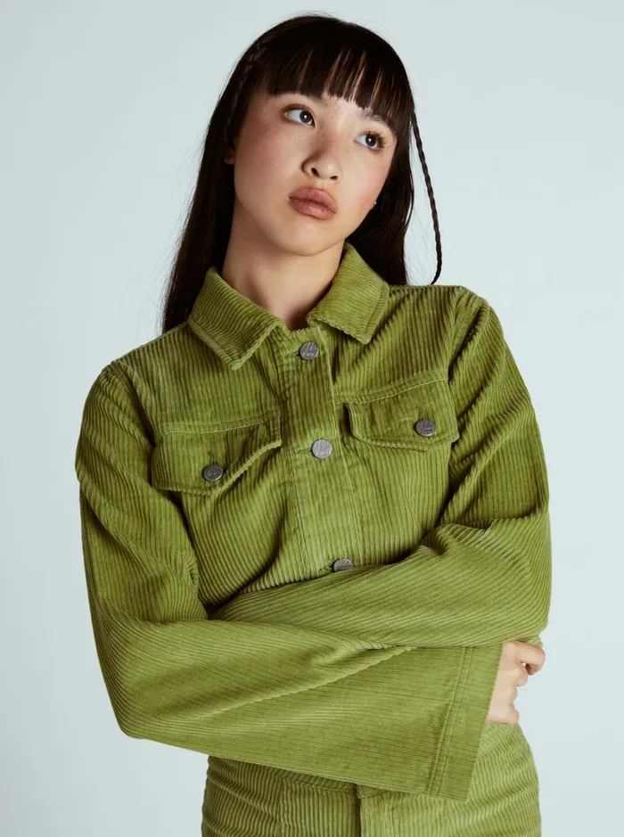 Roxy Tops Chloe Kim Cropped Corduroy Jacket Woven Shirt Iguana 8211 Women