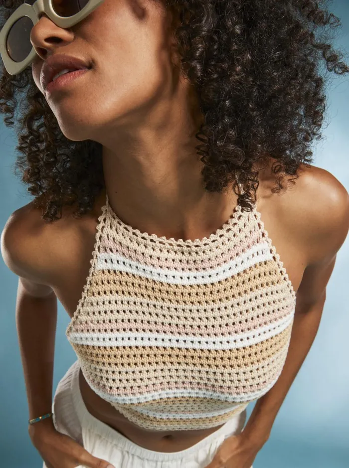 Roxy Tops Daydreamer Cropped Knit Halter Top Tapioca Every Day Stripe 8211 Women