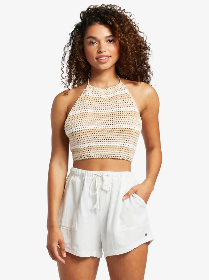 Roxy Tops Daydreamer Cropped Knit Halter Top Tapioca Every Day Stripe 8211 Women