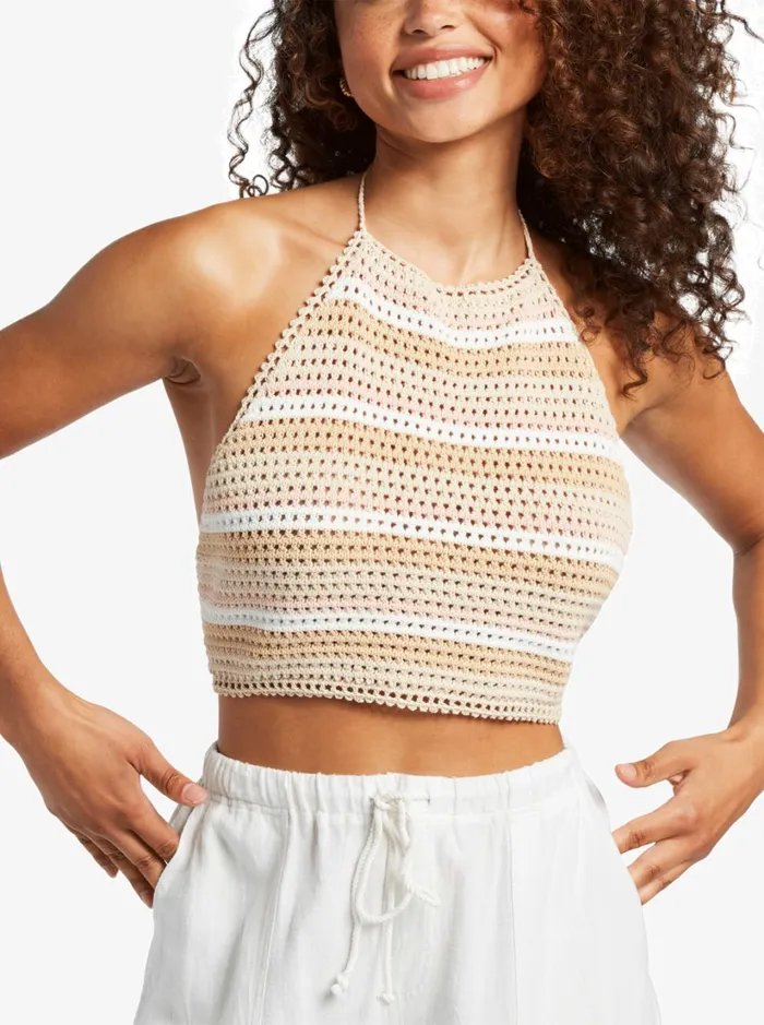 Roxy Tops Daydreamer Cropped Knit Halter Top Tapioca Every Day Stripe 8211 Women