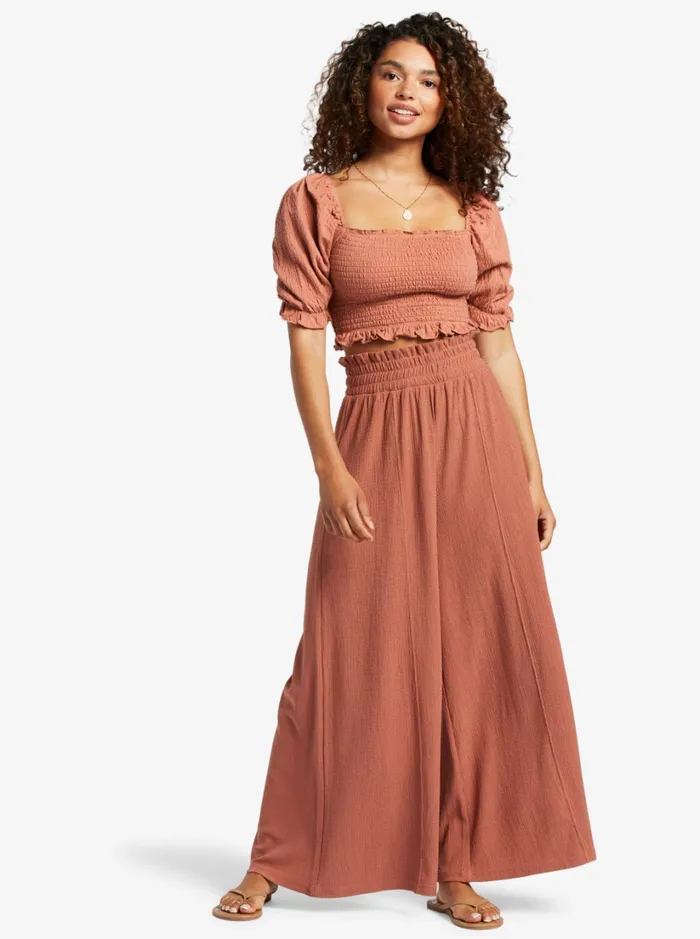 Roxy Tops Sunset Walks Puff Sleeve Crop Top Cedar Wood 8211 Women