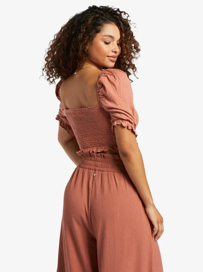 Roxy Tops Sunset Walks Puff Sleeve Crop Top Cedar Wood 8211 Women