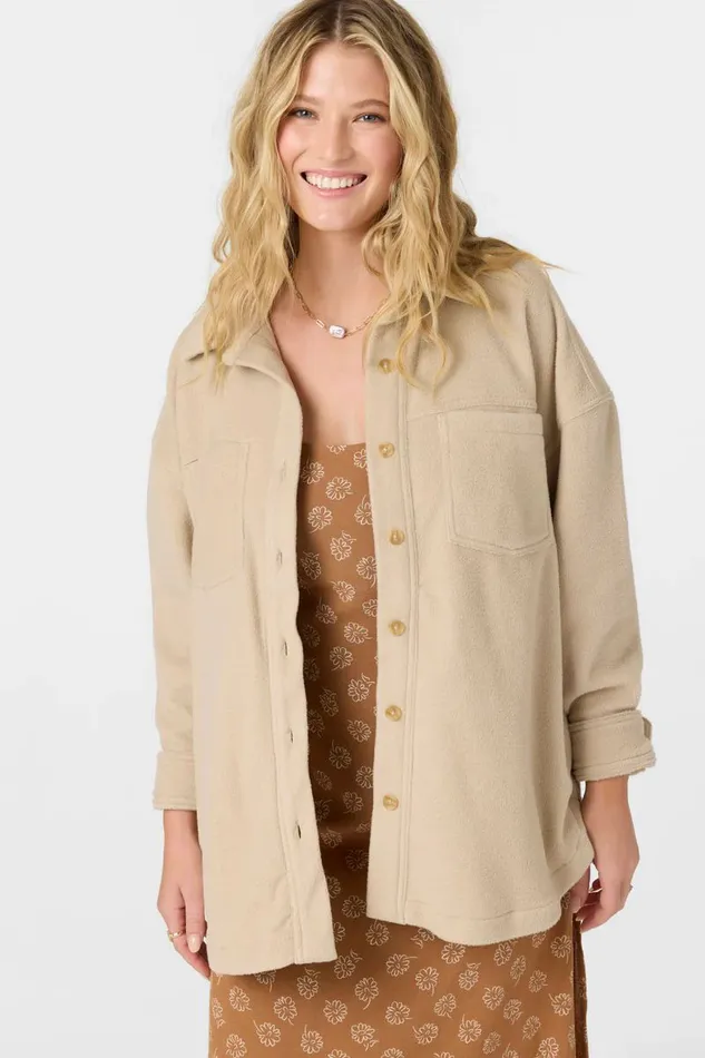 RUNE SOLID SUPERFLEECE OVERSIZED FIT SHACKET Cement Women O039NEILL Clothing