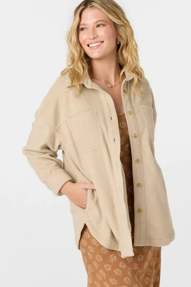 RUNE SOLID SUPERFLEECE OVERSIZED FIT SHACKET Cement Women O039NEILL Clothing
