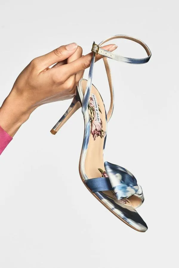 Sachin and Babi Chelsea ObiBow Open Toe 8211 Blue Ikat Floral Blue Ikat Floral Women Shoes
