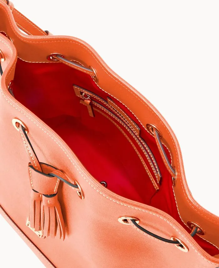 Saffiano Drawstring Coral Woman Dooney and Bourke Shoulder Bags Saffiano Drawstring Coral Woman Dooney and Bourke Shoulder Bags