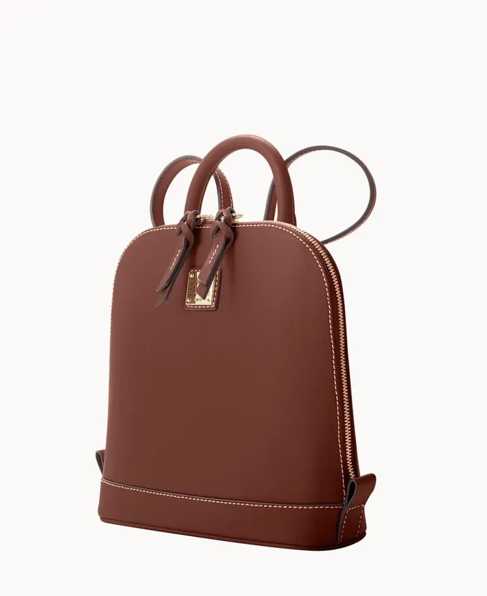Saffiano Small Zip Pod Backpack Amber Woman Dooney and Bourke Backpacks Saffiano Small Zip Pod Backpack Amber Woman Dooney and Bourke Backpacks