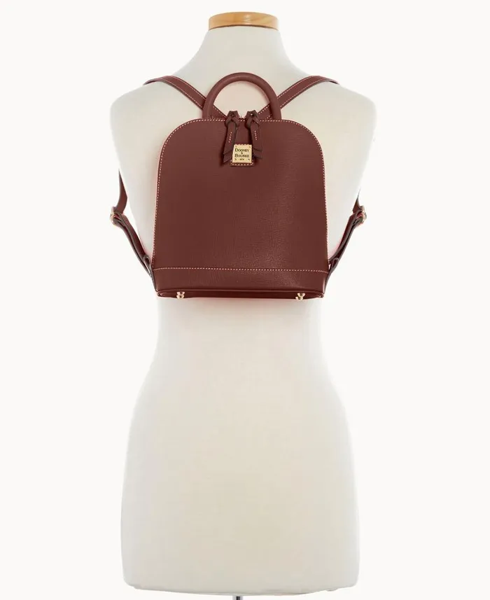 Saffiano Small Zip Pod Backpack Amber Woman Dooney and Bourke Backpacks Saffiano Small Zip Pod Backpack Amber Woman Dooney and Bourke Backpacks