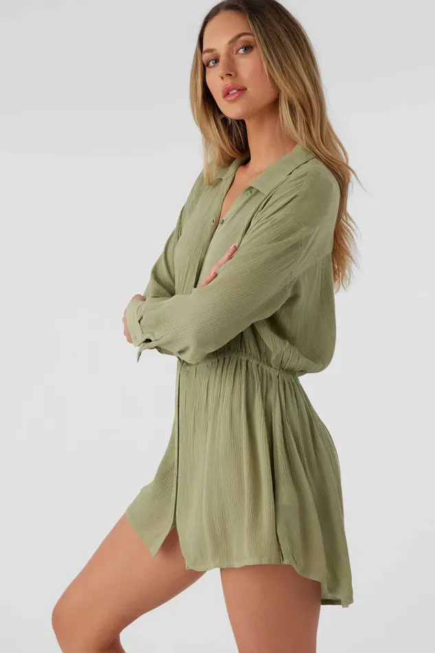 SALTWATER SOLIDS CAMI SWIM COVERUP Oil Green Women O039NEILL Swim