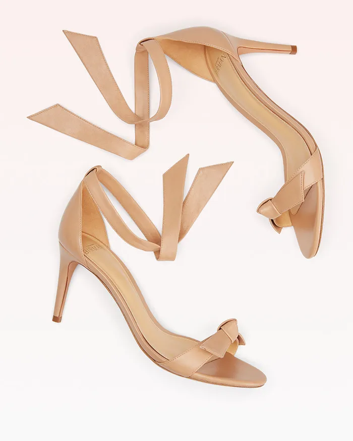 Sandals Women Alexandre Birman Clarita Bow Tie Mid Heel Sandal In Nappa Leather Alexandre Birman Beige