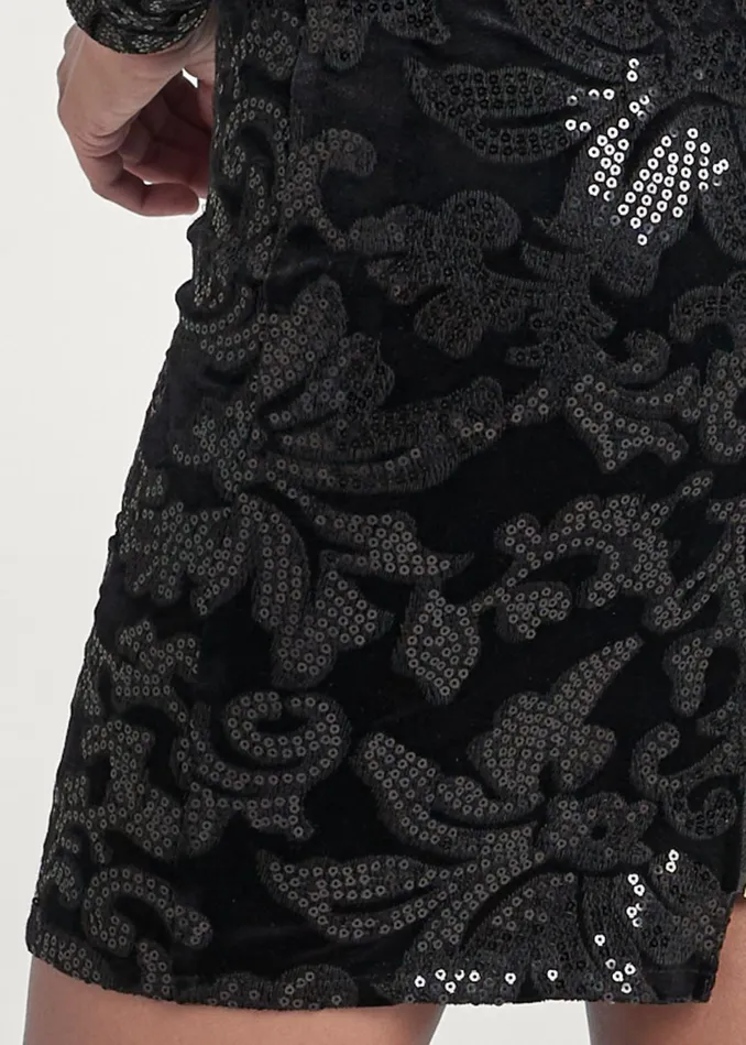 SEQUIN DETAIL VELVET DRESS Black Women VENUS Short Dresses