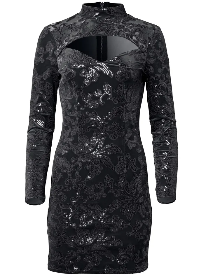 SEQUIN DETAIL VELVET DRESS Black Women VENUS Short Dresses