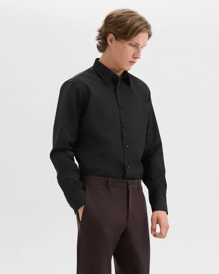 Shirts Men Theory Hugh Shirt In Virgin Wool Black