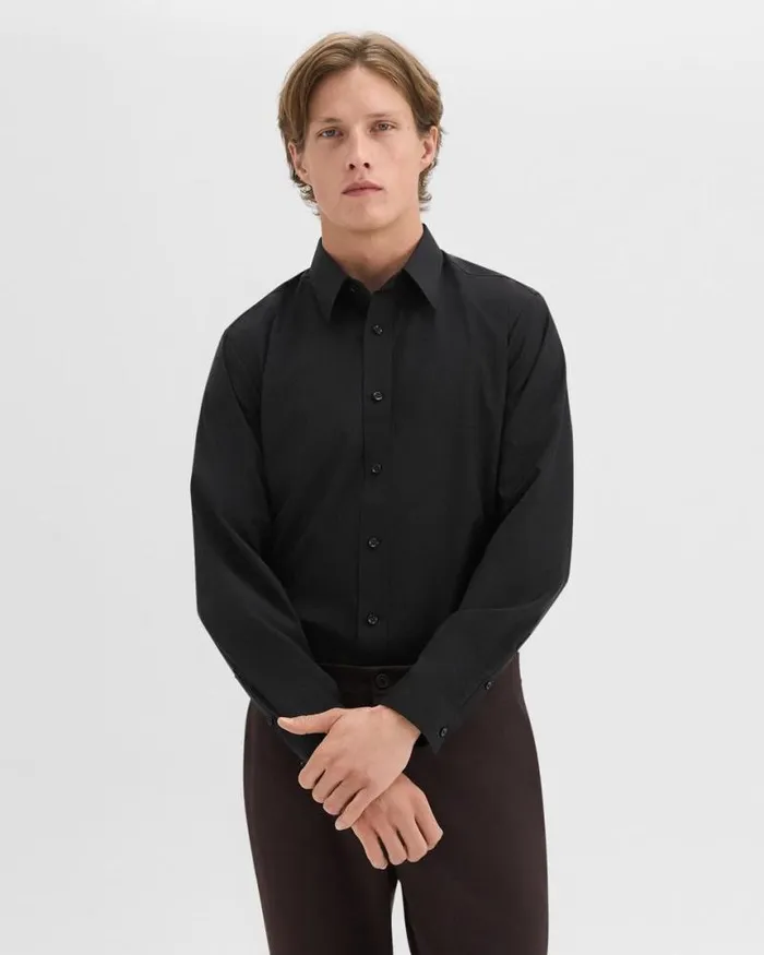 Shirts Men Theory Hugh Shirt In Virgin Wool Black Shirts Men Theory Hugh Shirt In Virgin Wool Black