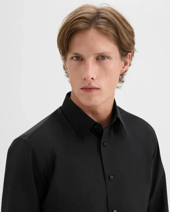 Shirts Men Theory Hugh Shirt In Virgin Wool Black Shirts Men Theory Hugh Shirt In Virgin Wool Black