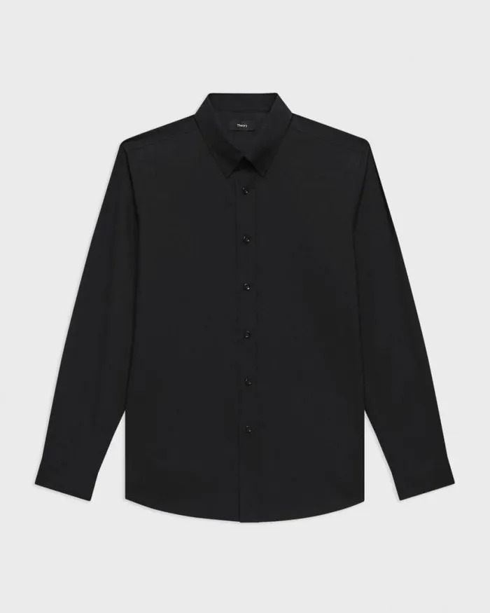 Shirts Men Theory Hugh Shirt In Virgin Wool Black Shirts Men Theory Hugh Shirt In Virgin Wool Black