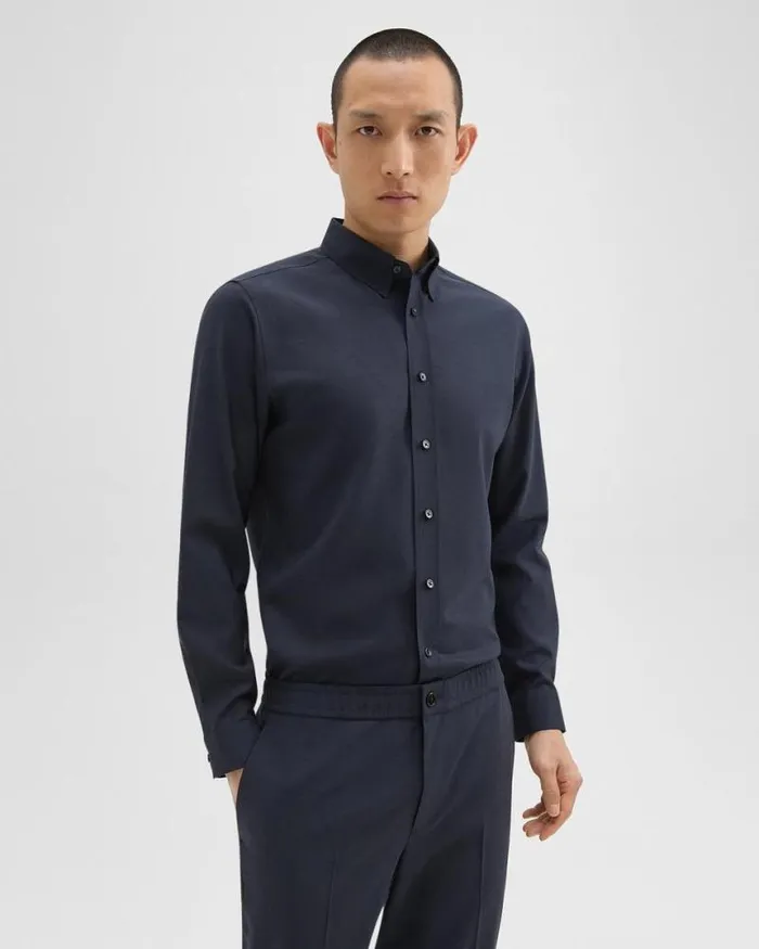 Shirts Men Theory Hugh Shirt In Virgin Wool Navy
