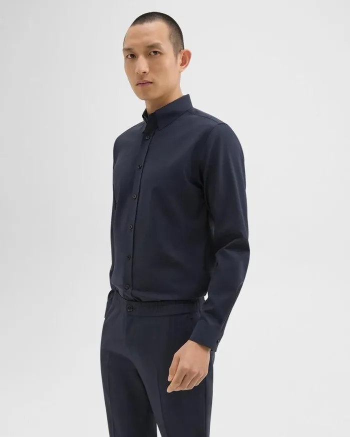 Shirts Men Theory Hugh Shirt In Virgin Wool Navy