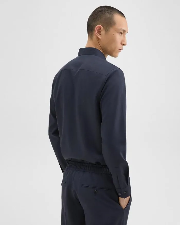 Shirts Men Theory Hugh Shirt In Virgin Wool Navy