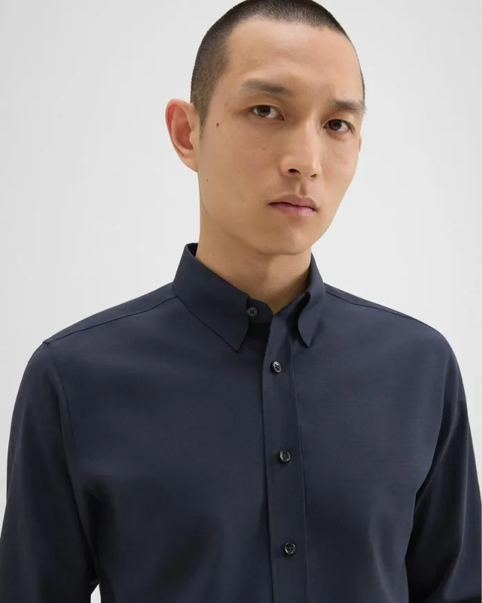 Shirts Men Theory Hugh Shirt In Virgin Wool Navy