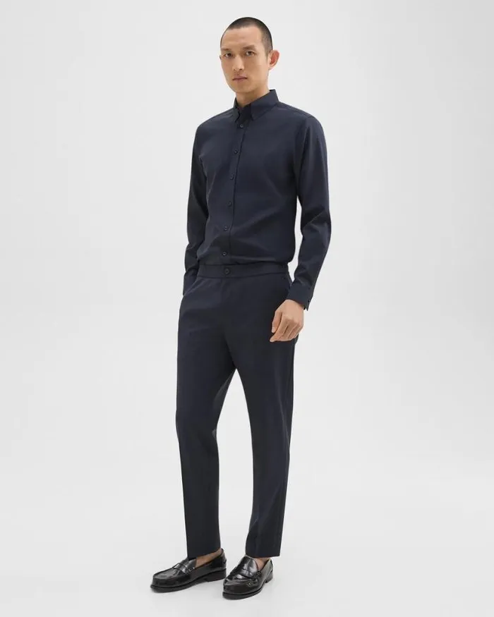 Shirts Men Theory Hugh Shirt In Virgin Wool Navy