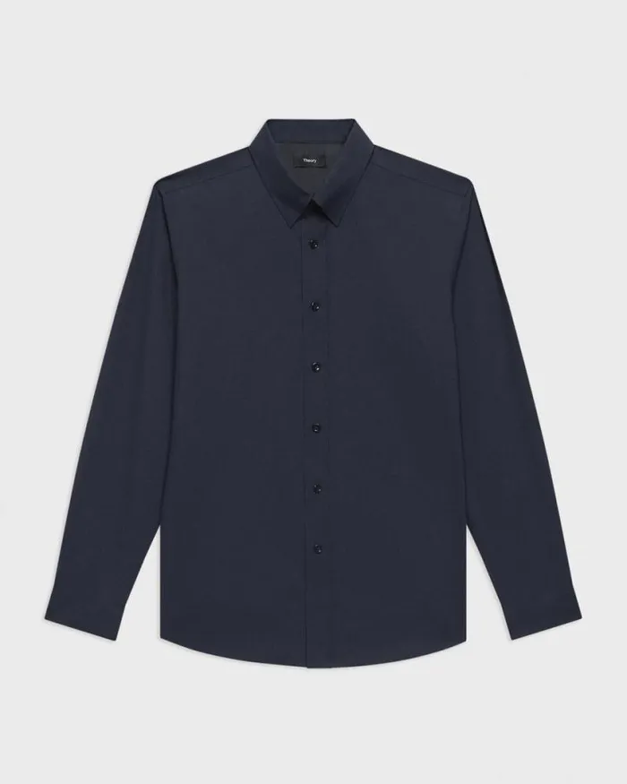 Shirts Men Theory Hugh Shirt In Virgin Wool Navy
