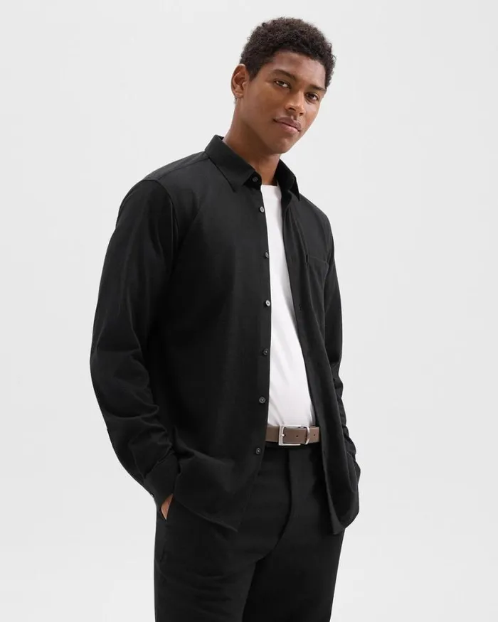 Shirts Men Theory Irving Pocket Shirt In Brushed Structure Knit Black