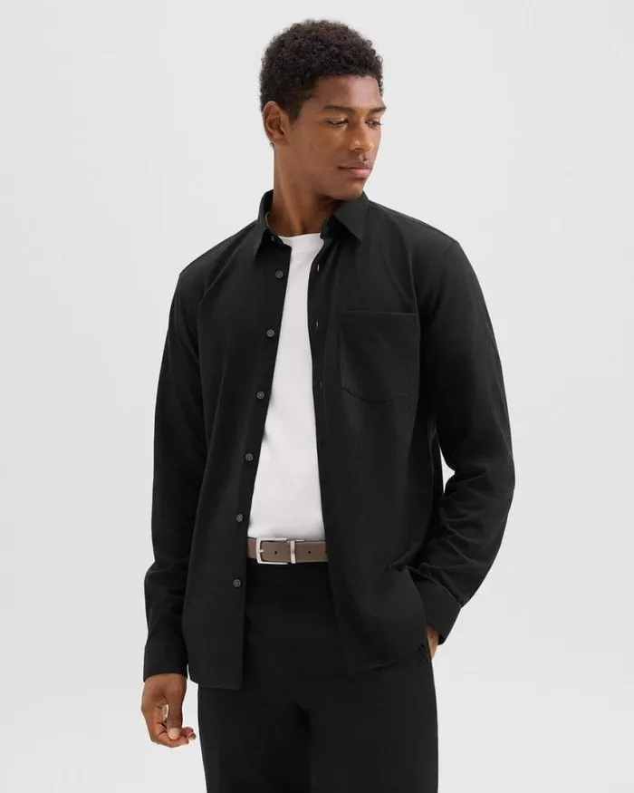 Shirts Men Theory Irving Pocket Shirt In Brushed Structure Knit Black Shirts Men Theory Irving Pocket Shirt In Brushed Structure Knit Black