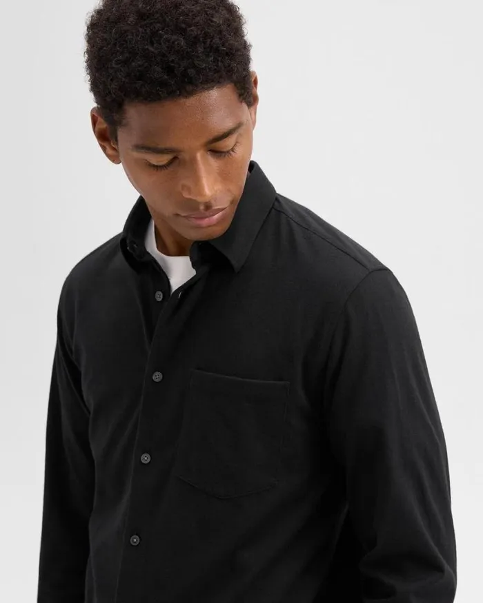 Shirts Men Theory Irving Pocket Shirt In Brushed Structure Knit Black Shirts Men Theory Irving Pocket Shirt In Brushed Structure Knit Black