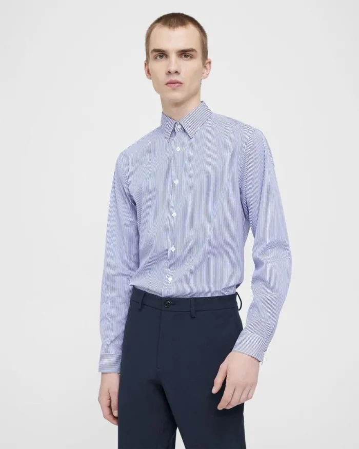 Shirts Men Theory Irving Shirt In Cotton Blend Whitenew Klein Blue