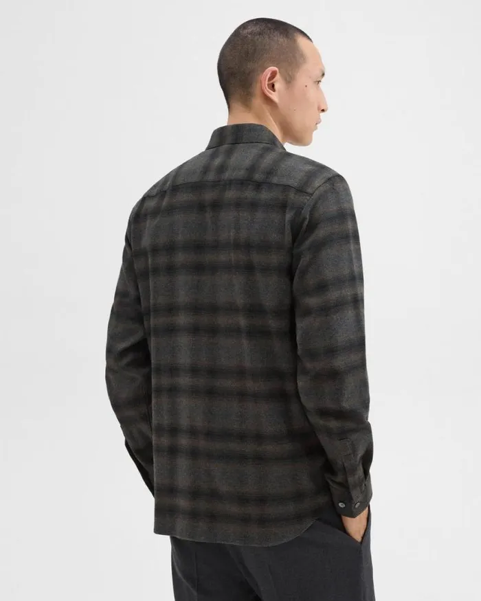 Shirts Men Theory Irving Shirt In Plaid Cotton Flannel Hunter Green Melange Shirts Men Theory Irving Shirt In Plaid Cotton Flannel Hunter Green Melange
