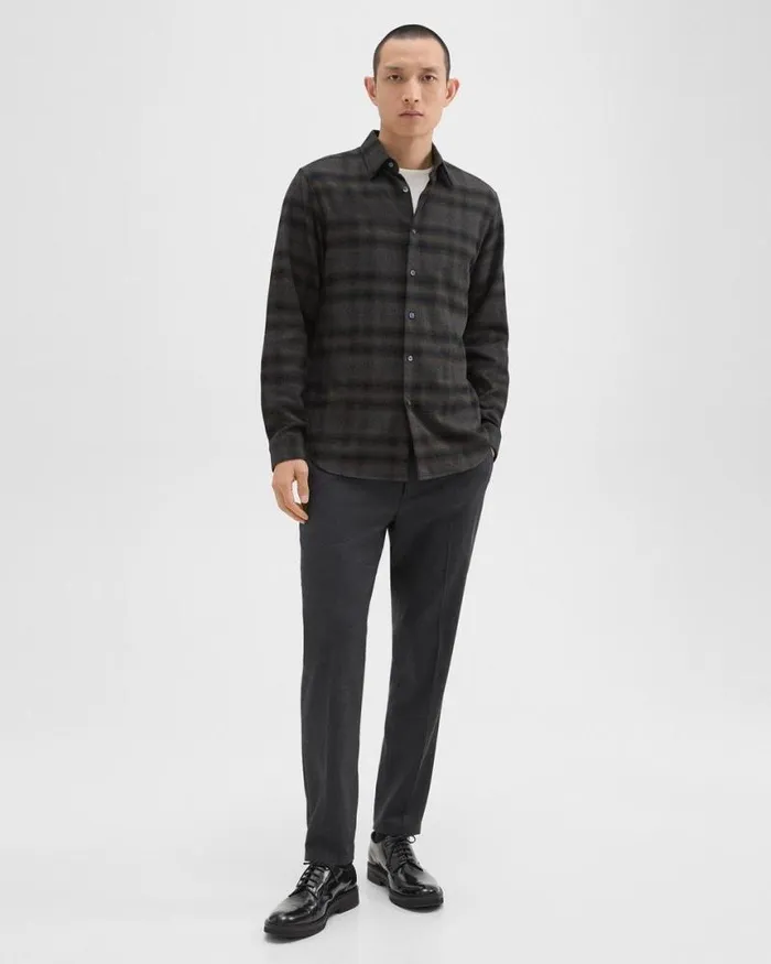 Shirts Men Theory Irving Shirt In Plaid Cotton Flannel Hunter Green Melange Shirts Men Theory Irving Shirt In Plaid Cotton Flannel Hunter Green Melange