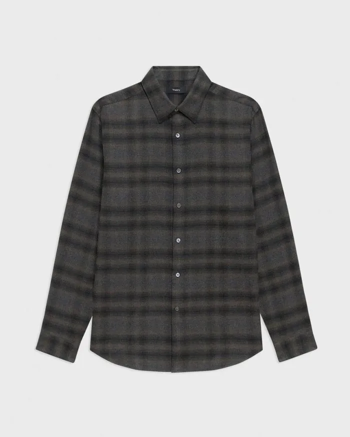 Shirts Men Theory Irving Shirt In Plaid Cotton Flannel Hunter Green Melange Shirts Men Theory Irving Shirt In Plaid Cotton Flannel Hunter Green Melange