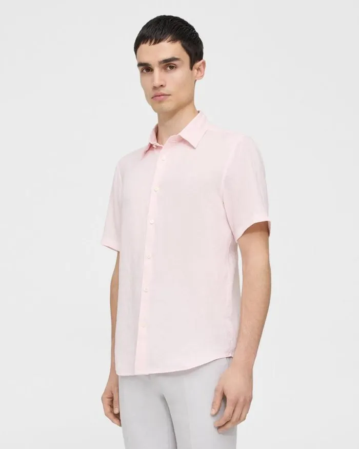 Shirts Men Theory Irving ShortSleeve Shirt In Relaxed Linen Cradle Pink Shirts Men Theory Irving ShortSleeve Shirt In Relaxed Linen Cradle Pink