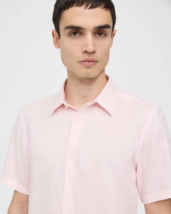 Shirts Men Theory Irving ShortSleeve Shirt In Relaxed Linen Cradle Pink Shirts Men Theory Irving ShortSleeve Shirt In Relaxed Linen Cradle Pink