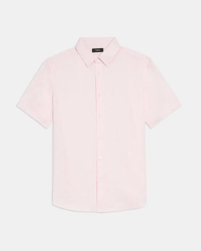 Shirts Men Theory Irving ShortSleeve Shirt In Relaxed Linen Cradle Pink Shirts Men Theory Irving ShortSleeve Shirt In Relaxed Linen Cradle Pink