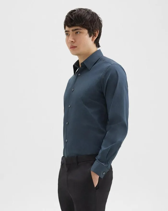 Shirts Men Theory Sylvain Shirt In Good Cotton Deep Sea Blue