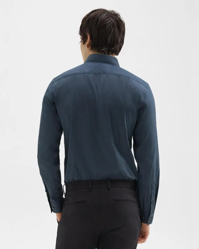 Shirts Men Theory Sylvain Shirt In Good Cotton Deep Sea Blue