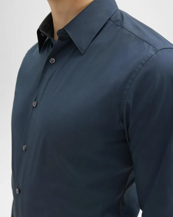 Shirts Men Theory Sylvain Shirt In Good Cotton Deep Sea Blue