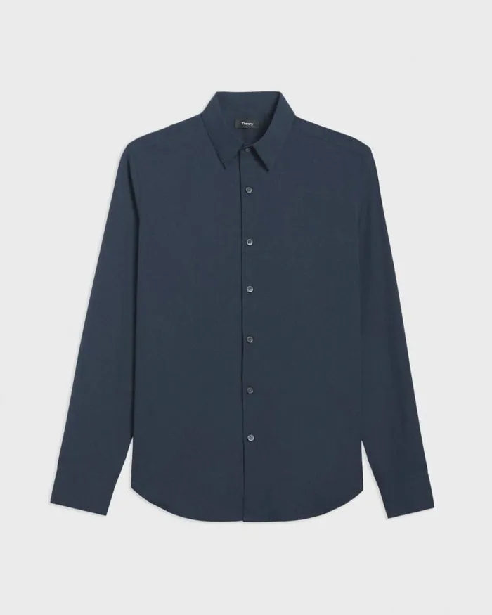 Shirts Men Theory Sylvain Shirt In Good Cotton Deep Sea Blue