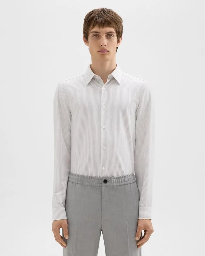 Shirts Men Theory Tailored Shirt In Striped Structure Knit Whitevapor
